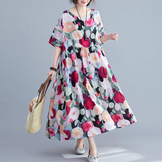 Oversized Summer Floral Boho Dress - beumoonshop