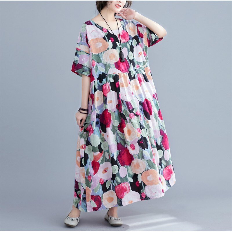 Oversized Summer Floral Boho Dress - beumoonshop